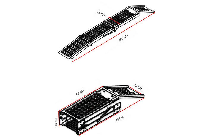 UNITRAILER ALR005 klappbare Auffahrrampen aus Stahl für Anhänger, 200 cm, 500 kg, 2er-Set