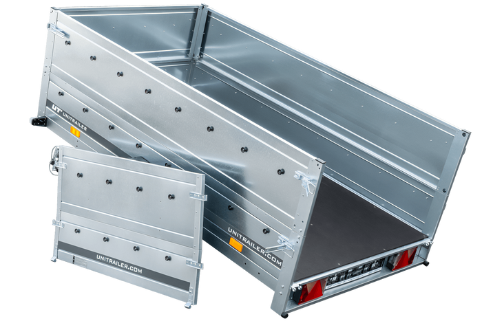 LPKW-Anhänger 230x125 UNITRAILER GARDEN 230 KIPP mit Zusatzbordwänden und blauer Plane