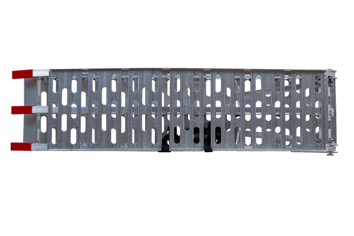 UNITRAILER ALR003 faltbare Rampen aus Aluminium für Anhänger, 221 cm, 680 kg Tragkraft, mit Gurt und Stütze, 2er-Set
