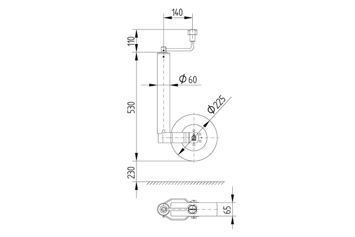 TK60 KNOTT TK60 Stützrad 250 kg 60 mm 530–760 mm