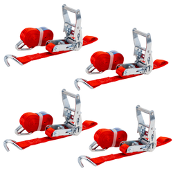 Satz aus vier roten UNITRAILER 3m/25mm/1t Transportgurten mit Spannvorrichtung