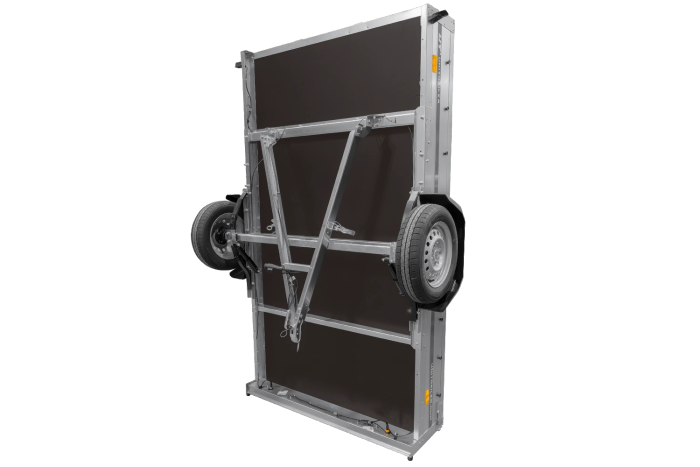 Autotransportanhänger auf Blattfedern 264x150 UNITRAILER GARDEN 265/R KIPP mit Gitterwänden, H-800 Rahmen und blauer Plane