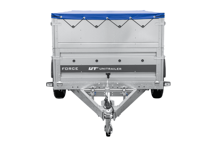 Leichter Anhänger 230x125 UNITRAILER FORCE 230 KIPP mit BIS-Seitenwänden, H-0-Rahmen und blauer Plane