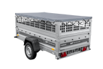 Leichter Anhänger auf Federn 230x125 UNITRAILER FORCE 230/R KIPP mit Gitterwänden, H-0-Rahmen und grauer Plane
