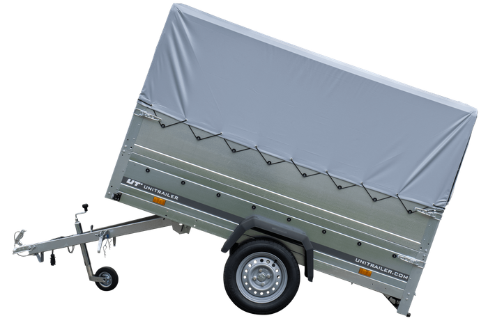 PKW-Anhänger 230x125 UNITRAILER GARDEN 230 KIPP mit Zusatzbordwänden und grauer Hochplane 80 cm