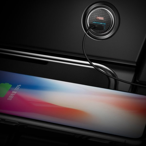 BASEUS rundes Kunststoff-USB-A, USB-C 30W Autoladegerät