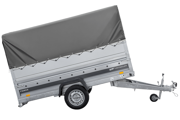 Autotransportanhänger 264x125 UNITRAILER FORCE 264 KIPP mit BIS-Seitenwänden, H-800-Rahmen und grauer Plane